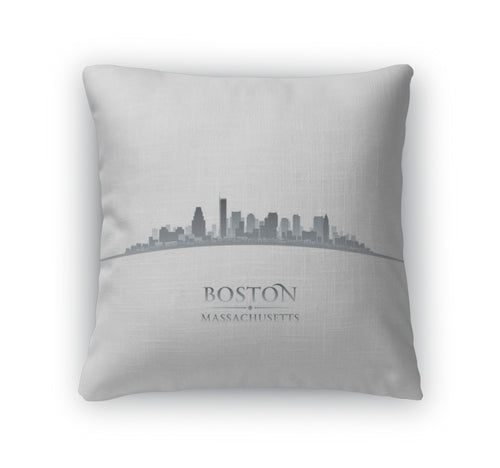 Throw Pillow, Boston Massachusetts City Skyline Silhouette White