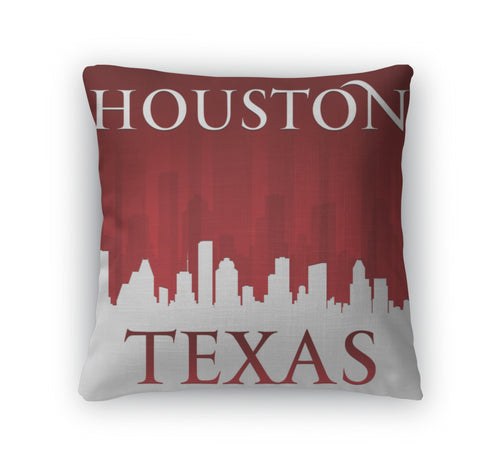 Throw Pillow, Houston Texas City Skyline Silhouette Red