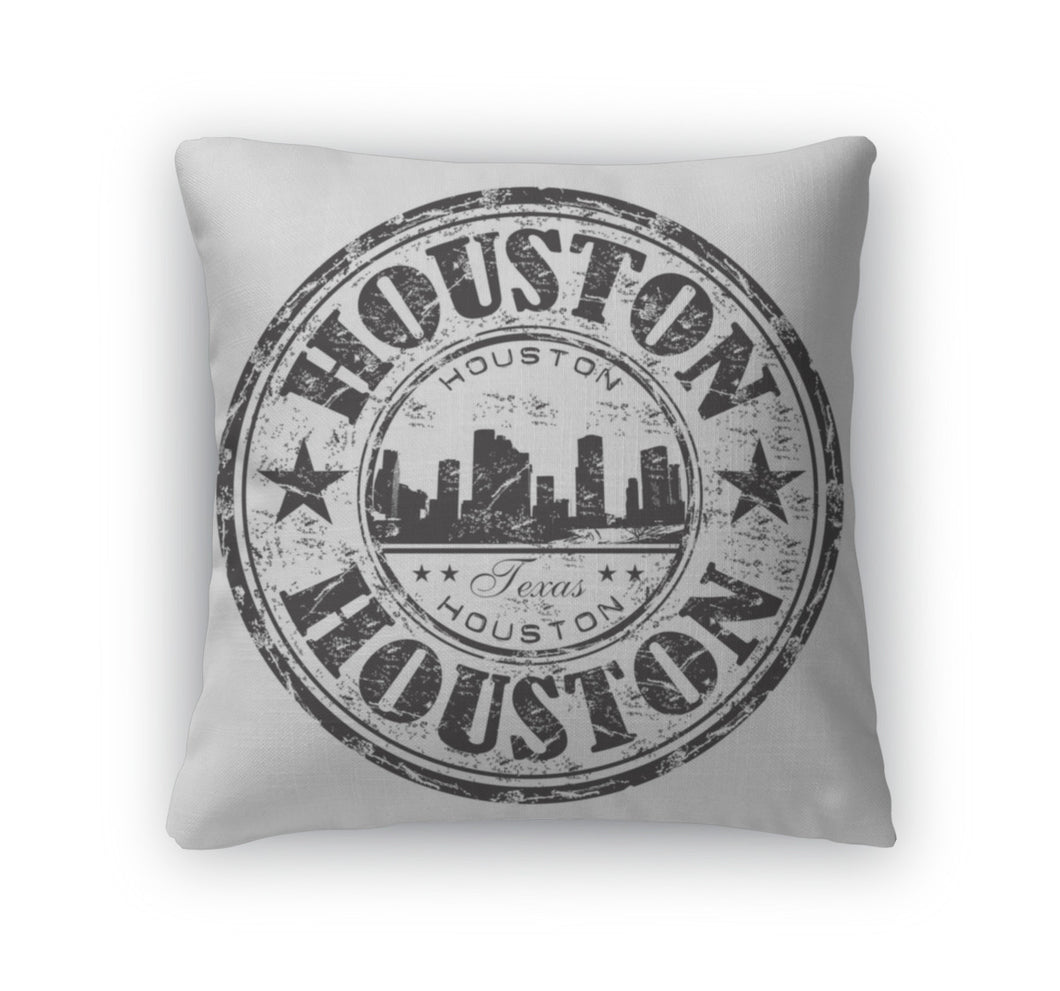 Throw Pillow, Houston Grunge Rubber Stamp