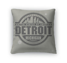 Load image into Gallery viewer, Throw Pillow, Stamp Or Label With Text Detroit Michigan Inside