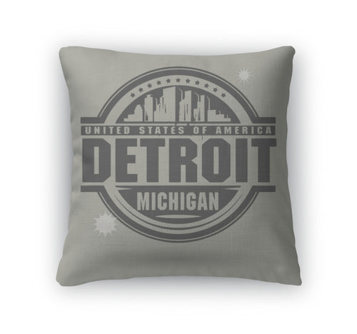 Throw Pillow, Stamp Or Label With Text Detroit Michigan Inside