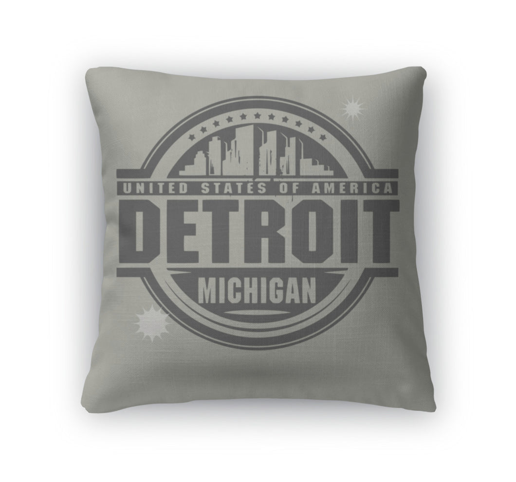Throw Pillow, Stamp Or Label With Text Detroit Michigan Inside