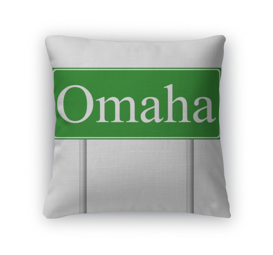 Throw Pillow, Omaha Green Road Sign