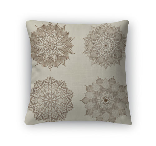 Throw Pillow, Set Of Four Mandalas Beautiful Flowers