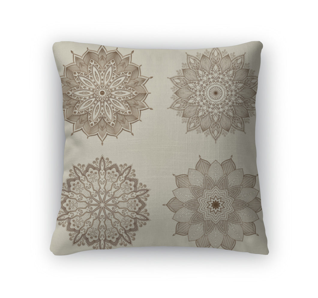 Throw Pillow, Set Of Four Mandalas Beautiful Flowers