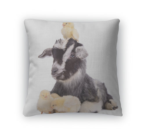 Throw Pillow, Goat And Chickens