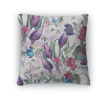 Load image into Gallery viewer, Throw Pillow, Watercolor With Sweet Peas Tulips