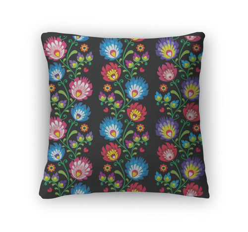 Throw Pillow, Long Polish Folk Art Pattern Wzory Lowickie Wycinanka