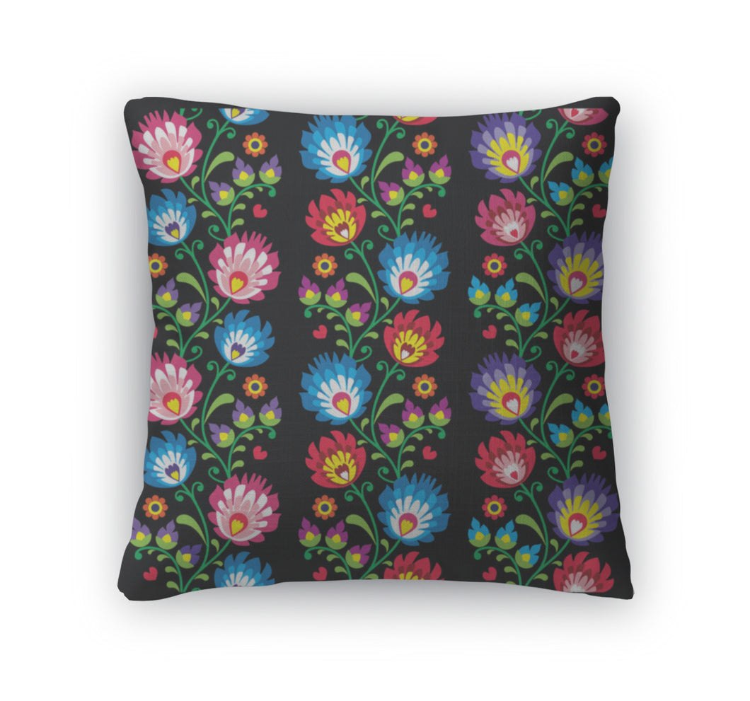 Throw Pillow, Long Polish Folk Art Pattern Wzory Lowickie Wycinanka