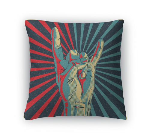 Throw Pillow, Hand In Rock N Roll Sign