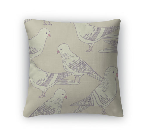 Throw Pillow, Pattern With Pigeon Birds