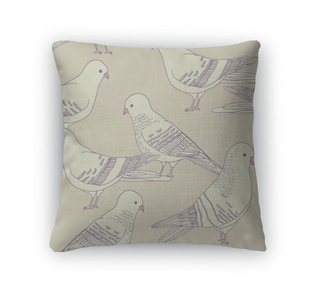 Throw Pillow, Pattern With Pigeon Birds