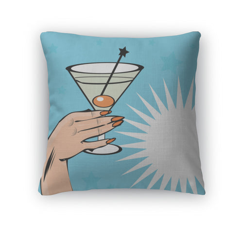 Throw Pillow, Vintage Cocktail With Hand Pop Art Comic Style
