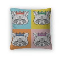 Load image into Gallery viewer, Throw Pillow, Portrait Of Raccoon With The Crown Pop Art Style Illustration