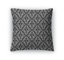 Load image into Gallery viewer, Throw Pillow, Retro Floral Wallpaper Gray Ornament On Black
