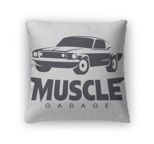 Throw Pillow, Muscle Car Garage Logo Black
