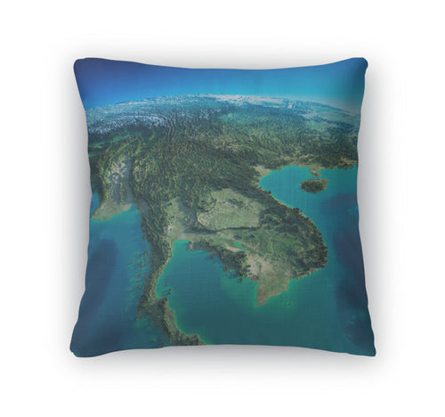 Throw Pillow, Detailed Earth Indochina Peninsula
