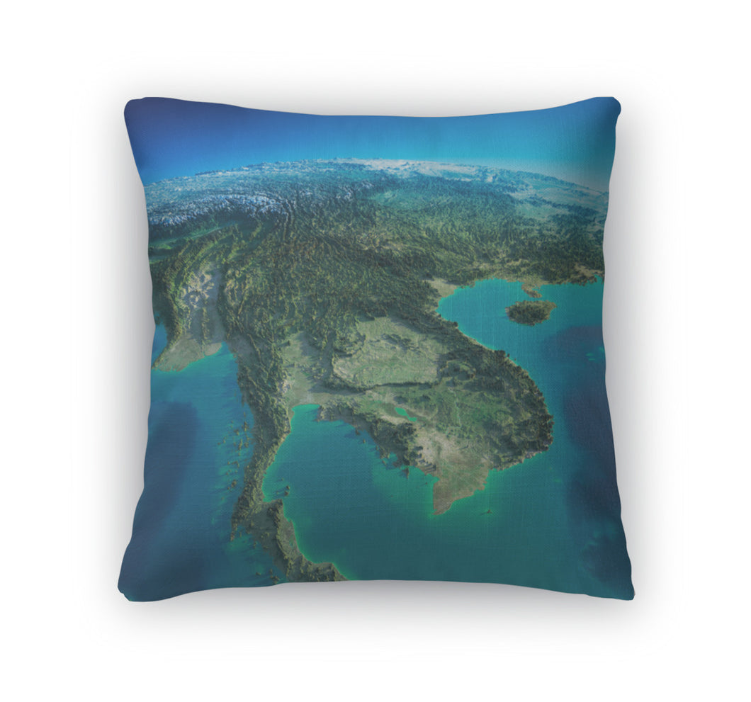 Throw Pillow, Detailed Earth Indochina Peninsula