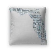 Load image into Gallery viewer, Throw Pillow, Word Cloud The Shape Showing Cities Florida