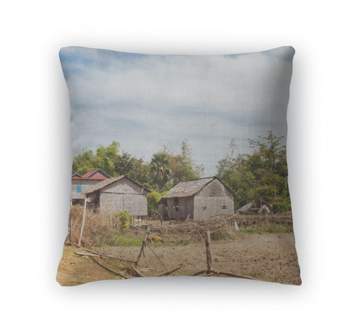 Throw Pillow, Cambodian Village Near Tonlesap Lake