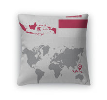 Load image into Gallery viewer, Throw Pillow, Indonesimap On World Map Flag Map Pointer Illustration