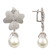 Load image into Gallery viewer, White Flower Baroque Pearl Drop Earring Silver