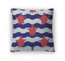 Load image into Gallery viewer, Throw Pillow, Nautical Pattern With Little Red Turtles