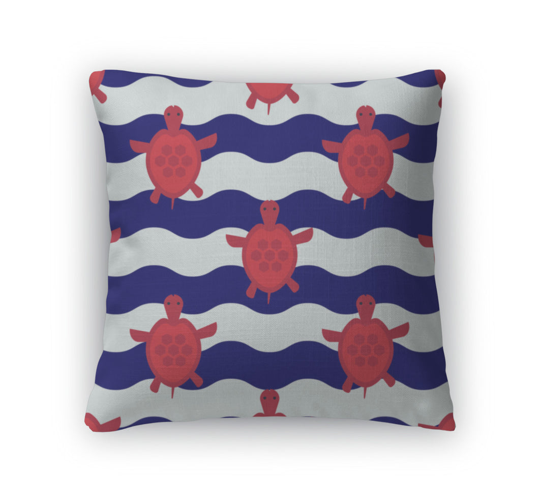 Throw Pillow, Nautical Pattern With Little Red Turtles