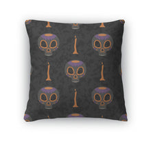 Load image into Gallery viewer, Throw Pillow, Dia De Muertos Cartoon Skull Ornate Day The Dead Pattern