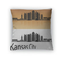 Load image into Gallery viewer, Throw Pillow, Kansas City V2 Skyline In Orange