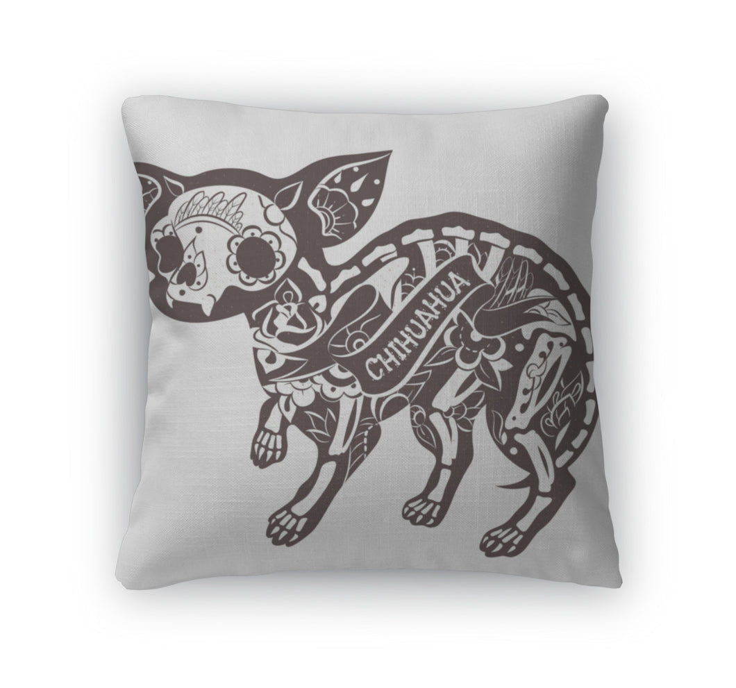 Throw Pillow, Floral Chihuahua