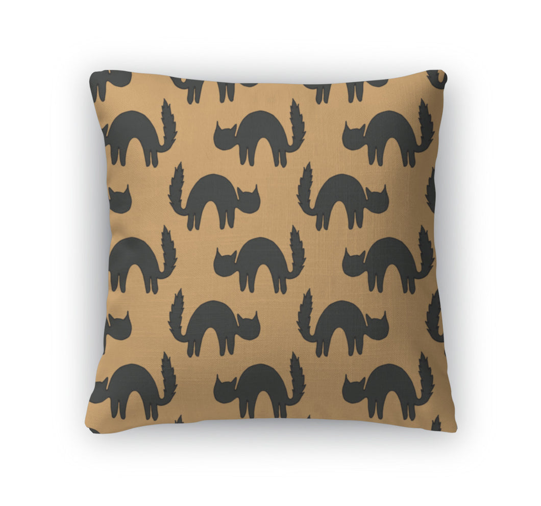 Throw Pillow, Black Scared Cats Animal Pattern Of Cat Silhouettes For Halloween