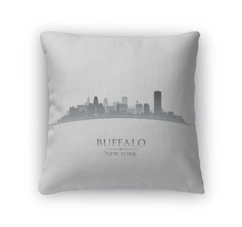Throw Pillow, Buffalo New York City Skyline Silhouette White