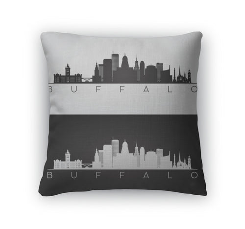 Throw Pillow, Buffalo USA Skyline And Landmarks Silhouette
