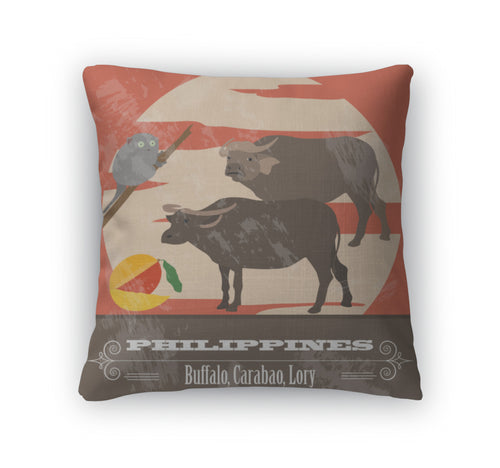 Throw Pillow, Philippines Landmarks Retro Styled Image