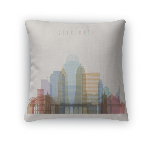 Throw Pillow, Cincinnati State Ohio Skyline Detailed Silhouette