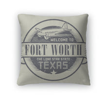 Load image into Gallery viewer, Throw Pillow, Stamp Or Tag With Airplane And Text Welcome To Texas Fort Worth