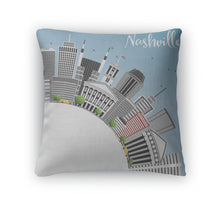 Load image into Gallery viewer, Throw Pillow, Nashville Skyline With Gray Buildings Blue Sky And Copy Space