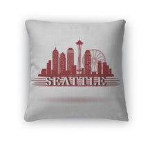 Load image into Gallery viewer, Throw Pillow, Detailed Seattle City Skyline Design Red Silhouette USA