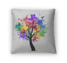 Load image into Gallery viewer, Throw Pillow, Multi Colored Paint Splat Abstract Tree