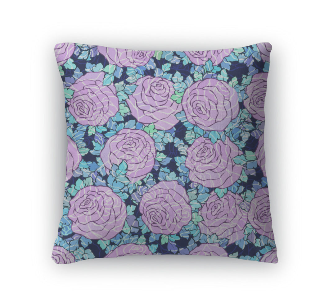 Throw Pillow, Floral Decorative Bright Wallpaper With Cute Roses Pattern In Lilac Colors On