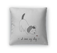 Load image into Gallery viewer, Throw Pillow, I Love My Dog Card Hand Drawn Cute Cartoon Dog Illustration