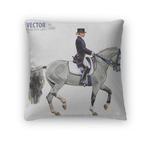 Load image into Gallery viewer, Throw Pillow, Equestrian Sport Horsewoman Jockey In Uniform Riding Horse Outdoors Dressage