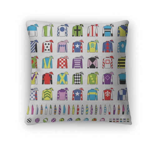 Throw Pillow, Jockey Uniform Traditional Design Jackets Silks Sleeves And Hats Horse Riding