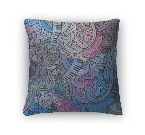 Throw Pillow, Abstract Decorative Doodles Music Pattern