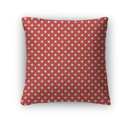 Throw Pillow, Retro Pattern With Small White Polka Dots On Red