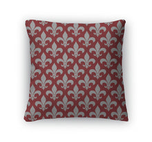 Load image into Gallery viewer, Throw Pillow, Red And Gray Fleur De Lis D Fabric