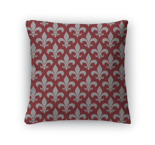 Throw Pillow, Red And Gray Fleur De Lis D Fabric