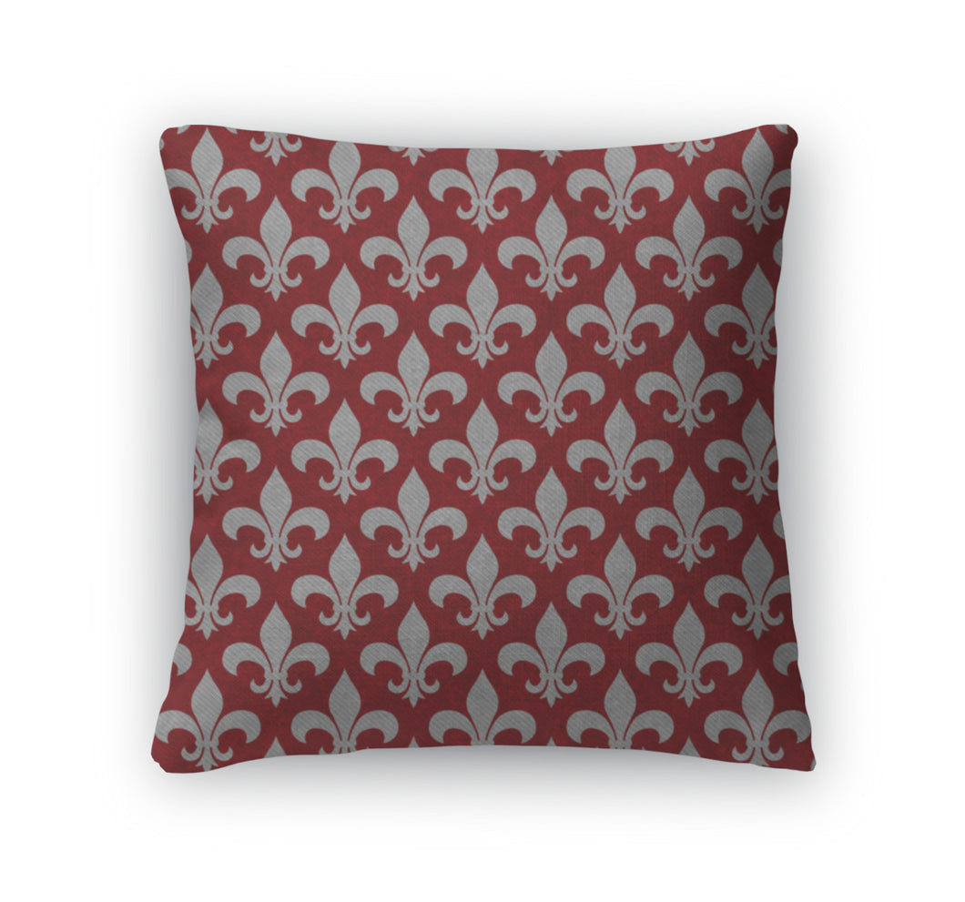 Throw Pillow, Red And Gray Fleur De Lis D Fabric
