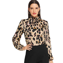 Load image into Gallery viewer, Mock Neck Leopard Print Frill Top